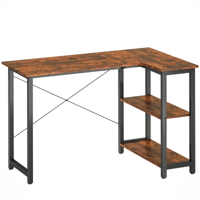 HOMCOM L-Shaped Computer Desk with Bookshelf Rustic Brown