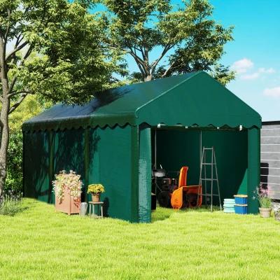 Outsunny Tenda de Garagem 3x6 m Abrigo Robusto com 2 Portas Enroláveis e Lona PE 200 g/m² Verde