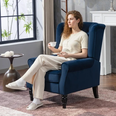 HOMCOM Wingback Tufted Accent Chair Retro Upholstered Dark Blue
