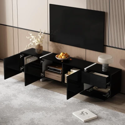 High-Gloss Finish TV Cabinet with 3 Doors, Black+White