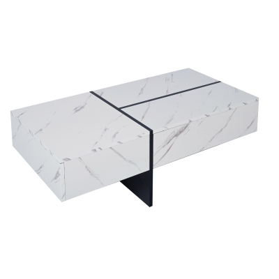 High-Gloss Coffee Table with App-Controlled Colour-Changing LED Lighting, Black+White