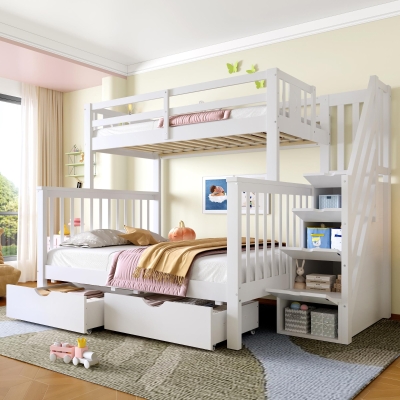 Children's Bunk Bed with Staircase, White