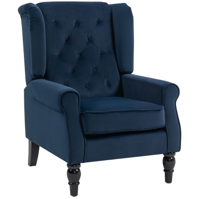 HOMCOM Wingback Tufted Accent Chair Retro Upholstered Dark Blue