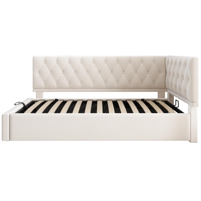 Daybed Upholstered Single Sofa Bed with Hydraulic Ottoman Storage, Beige