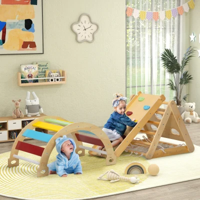 AIYAPLAY Klettergerüst Indoor, 7 in 1 Kletterdreieck mit Rutsche, Kletterbogen, Mehrfarbig