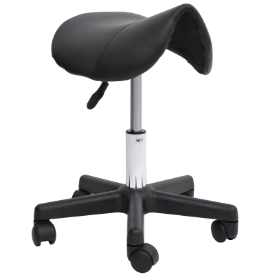 HOMCOM Taburete de Massagem com Sela Ergonómica e Altura Regulável 43-55 cm Rodas 360° Preto