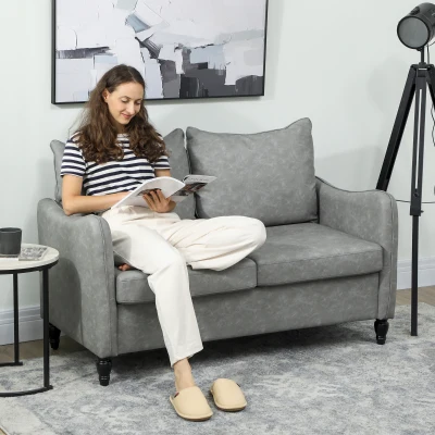 HOMCOM Faux Leather 2-Seater Sofa Marble-Effect Grey
