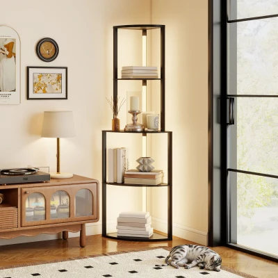 HOMCOM Lampadaire Salon avec Étagères 4 Niveaux, Noir