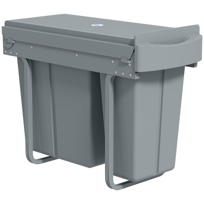 HOMCOM Ausziehbarer Mülleimer, Küchenmüllbehälter mit 2 herausnehmbaren Eimern, Griff, 30 Liter (20 L+10 L), Metall, Grau