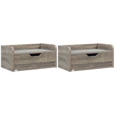 HOMCOM Conjunto 2 Mesas de Cabeceira Murais Suspensas com Gaveta 40x30x19,5 cm Cinza