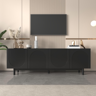 Modern Lowboard TV Cabinet with Push-to-Open Doors and Adjustable Shelves, Black