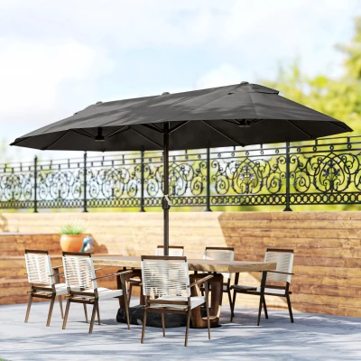 Outsunny Guarda-sol XXL Retangular 4,6 m com Manivela e Base — Cinzento