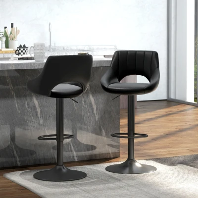 Set de 2 Scaune de Bar cu Înălțime Reglabilă, 46x50x85-106 cm, Negru