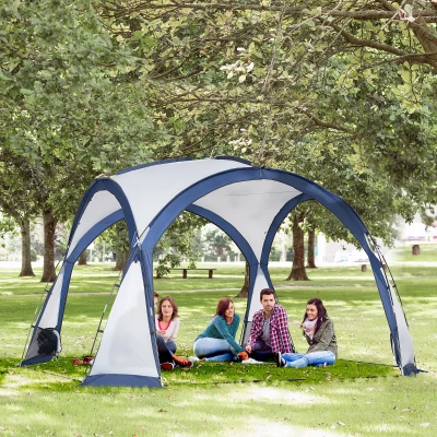 Outsunny Tenda Familiar Domo 6–8 Pessoas com 4 Portas e Mosquiteiros, Oxford Removível — Branco/Azul