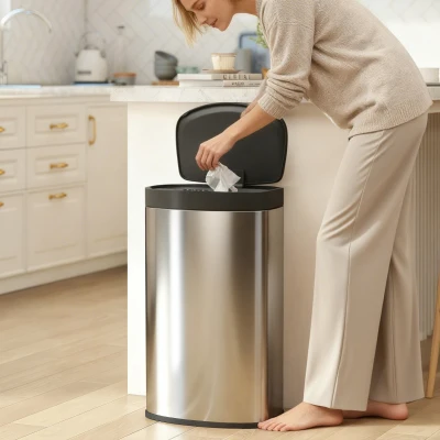 HOMCOM Automatischer Küchenmülleimer 55 l – Edelstahl, Soft-Close, berührungslos, 38×28,5×69 cm, Silber