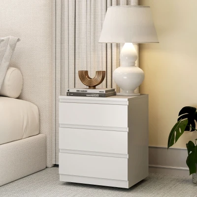 HOMCOM Cómoda 3 Cajones con Cierre Suave Cajonera para Salón Oficina Estilo Moderno 45x40x52,8 cm Blanco