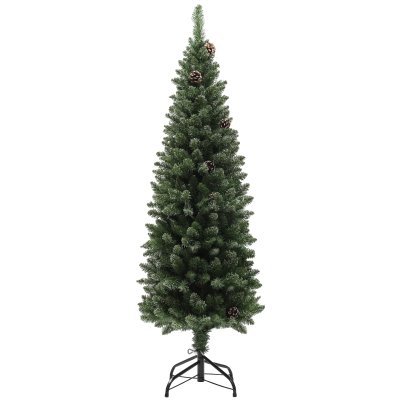 HOMCOM Brad de Crăciun Înzăpezit Înalt cu 395 Crengi, Brad Artificial de Crăciun cu Conuri și Bază, Ø54 x 150 cm, Verde
