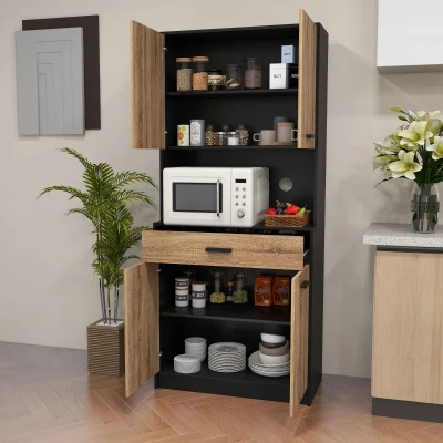 HOMCOM Küchenschrank Buffet Lagerung, 2 Schränke 4 Türen 1 Schublade, Kabeldurchlass 80B x 40T x 180H cm