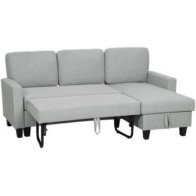 HOMCOM Canapé d'Angle Convertible 3 Places avec Coffre Gris Clair