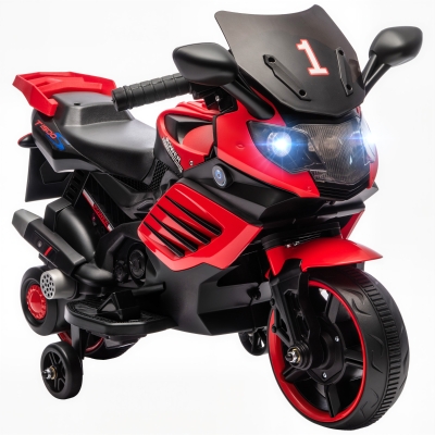 AIYAPLAY Moto Eléctrica para Niños 6V con Ruedas de Apoyo Música Faro para Niños de 18-36 Mesas Rojo