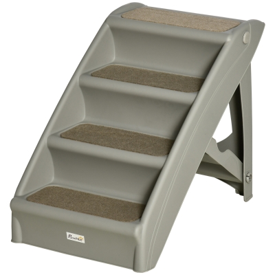 PawHut Escalier Pliant 4 Marches Antidérapantes pour Chien Gris