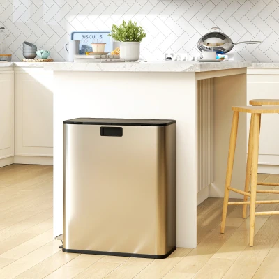 HOMCOM Dual Kitchen Pedal Bin 2x28L Stainless Steel Silver