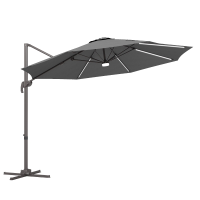 Outsunny 3m LED Cantilever Parasol Dark Grey with Base