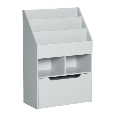 HOMCOM Estantería Infantil de Madera con 3 Compartimentos 2 Cubos y Cajón Móvil con 4 Ruedas 60x29,9x90 cm Gris