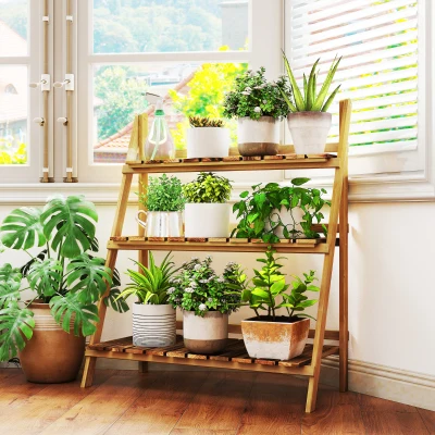 Outsunny Wooden Folding Flower Pot Stand 3 Tier 80x37cm