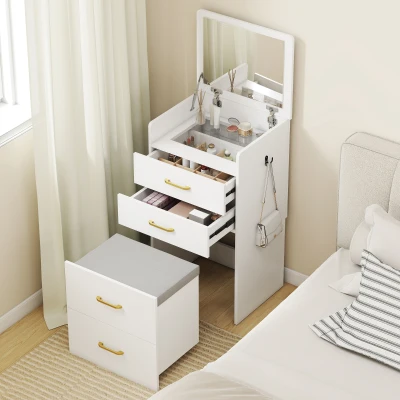 HOMCOM Dressing Table with Mirror & Stool, Drawers, White