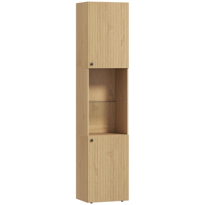 HOMCOM Hochschrank Bad 6 Ebenen – 2 Türen, Glasboden, verstellbare Böden, 40×31×182 cm, Eiche‑Optik