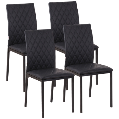 HOMCOM Pack de 4 Sillas de Comedor con Respaldo Alto Tapizadas en Cuero Sintético Patas de Acero Negro