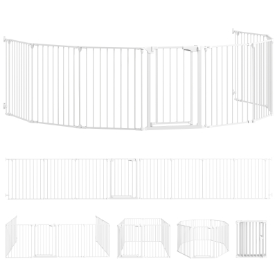 PawHut Barrera para Perros Plegable Valla para Mascotas de 8 Paneles Puerta con Cierre Doble para Escalera Pasillo Blanco