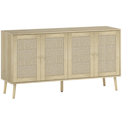 Aparador HOMCOM 140 x 40 x 75 cm — puertas cannage y estante regulable, acabado madera natural