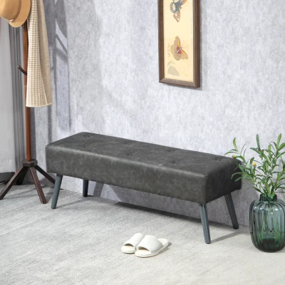 HOMCOM Vintage-Sitzbank 114 x 38 x 42 cm – Gepolstert, Kunstleder & Holzbeine, Grau
