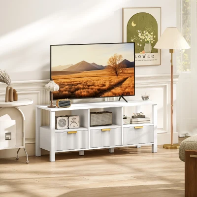 HOMCOM Móvel de TV Moderno com 3 Gavetas e 3 Prateleiras Abertas para Televisores de 43-55 Polegadas 120x39,5x50 cm Branco
