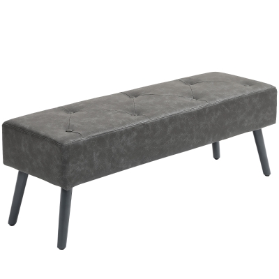 HOMCOM Vintage-Sitzbank 114 x 38 x 42 cm – Gepolstert, Kunstleder & Holzbeine, Grau