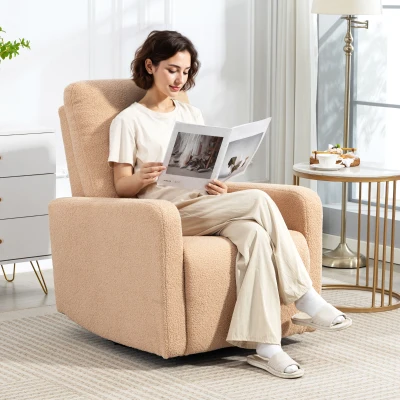 HOMCOM Poltrona Relax Reclinável Manual Poltrona Relax de Borreguito com Função de Baloiço 360° Reclinável até 135º 76x94x100 cm Marrom Claro