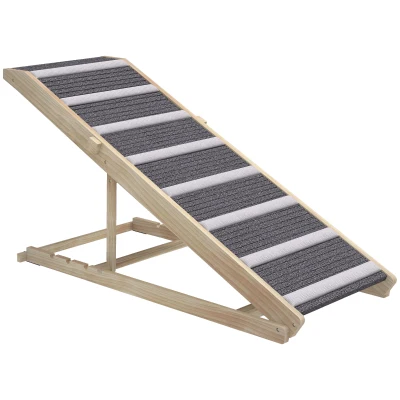 PawHut Klappbare Hunderrampe, höhenverstellbar 41–60 cm, mit Anti-Rutsch-Teppich