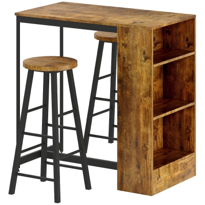 HOMCOM Set Bancone Bar a 3 Ripiani e 2 Sgabelli Stile Industriale