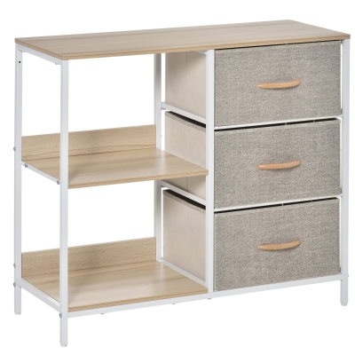 HOMCOM Cajonera de Tela Cómoda de Tela con 3 Cajones Plegables y 2 Estantes Abiertos 80x29x71 cm Natural y Gris Claro