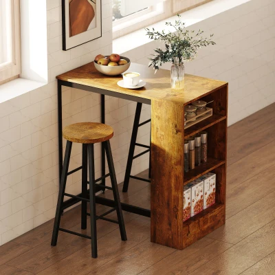 HOMCOM Set Bancone Bar a 3 Ripiani e 2 Sgabelli Stile Industriale