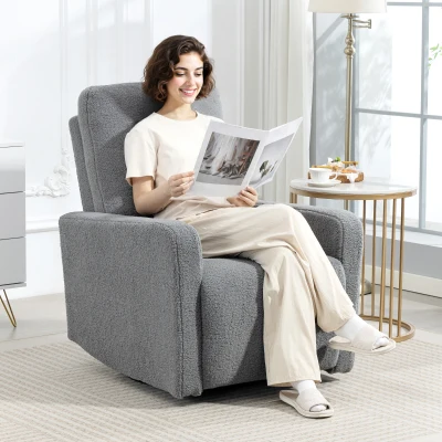 HOMCOM Poltrona Relax Reclinável Manual Poltrona Relax de Borreguito com Função de Baloiço 360° Reclinável até 135º 76x94x100 cm Cinza