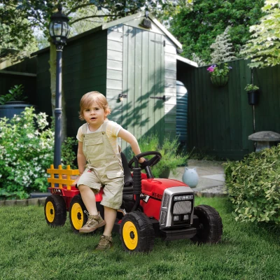 HOMCOM Elektrische kinderauto, kindertractor, inclusief ouderlijke afstandsbediening, maximale snelheid van 6 km/u; Rood + Zwart