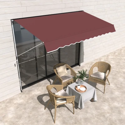 Copertină manual retractabilă 3L x 1,5m, înălțime ajustabilă,material din poliester anti-UV, Roșu