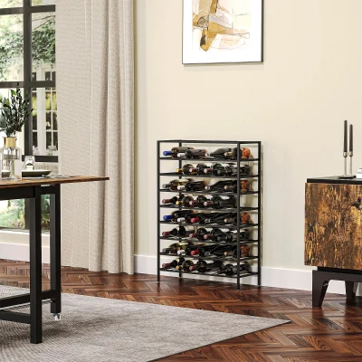 HOMCOM Etajeră pentru sticle de vin, capacitate 54 sticle, metal negru, ideală pentru crame