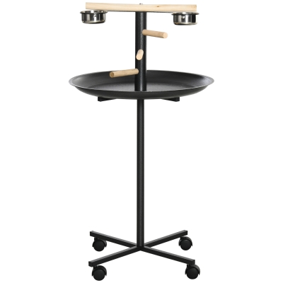 PawHut Perchoir Perroquet sur Pied Ø60cm 2 Mangeoires Acier