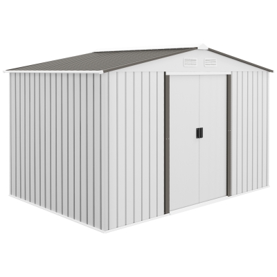 Outsunny Garden Shed 277x195x192 cm Metal Outdoor Storage for Tools Silver and Gray