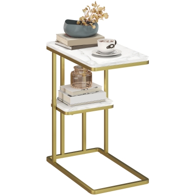 HOMCOM Table d'Appoint C Moderne 50x30x57,5cm Blanc Marbre