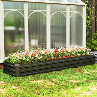 Outsunny Hochbeet, Gartenbeet, Kräuterbeet, wetterbeständig, offener Boden, 240 x 60 x 30 cm, Dunkelgrau